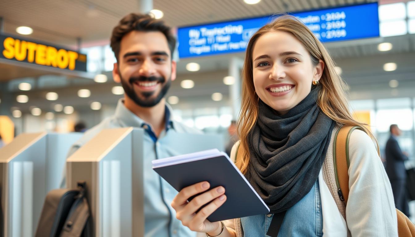 Happy traveler at immigration