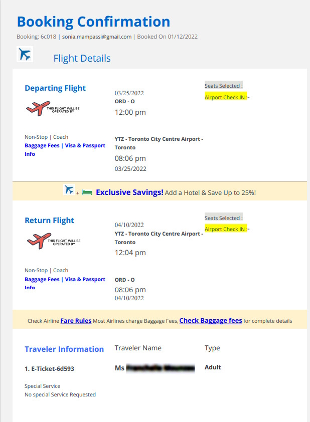 Sample of a Flight Itinerary Document for visa applications
